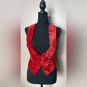 Vintage 90s crushed red velvet holiday vest gothic dressy cosplay sz XS/S EUC